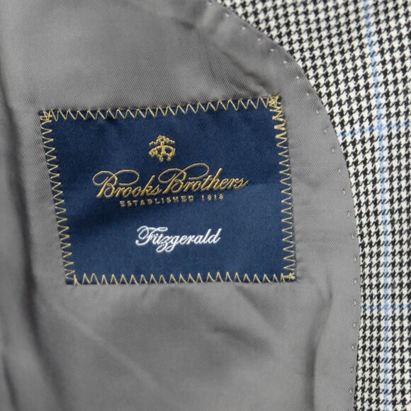 Brooks Brothers Blazer Mens 43R Black White Houndstooth Check Wool Silk - Picture 13 of 16